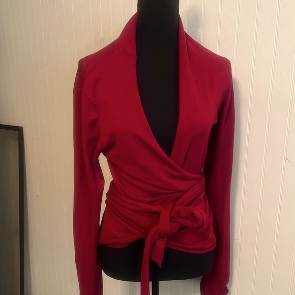 Sweaters - CAbi med red silk blend ballerina style wrap around sweater cardigan